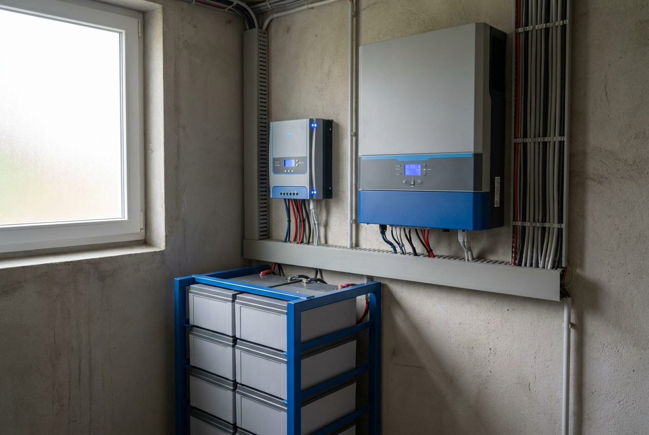 matériel Victron Energy installé par H2E, onduleur et batterie solaire